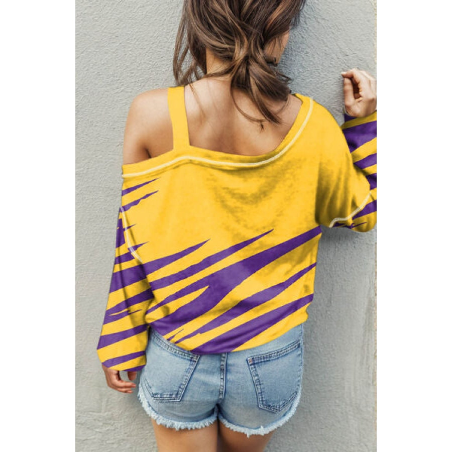 Graphic Asymmetrical Neck Long Sleeve T-Shirt True Yellow / S Apparel and Accessories