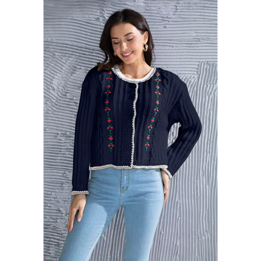 Graphic Cable-Knit Button Up Cardigan Clothing