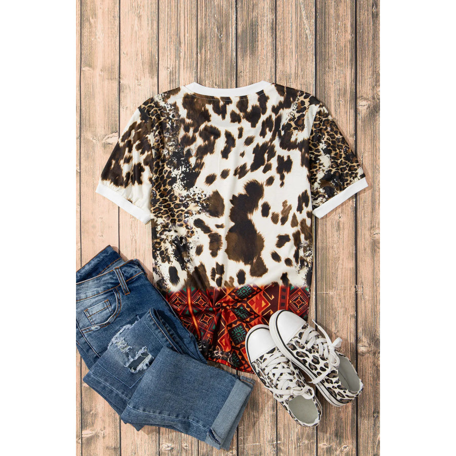 Graphic Leopard Round Neck Short Sleeve T-Shirt Apparel and Accessories