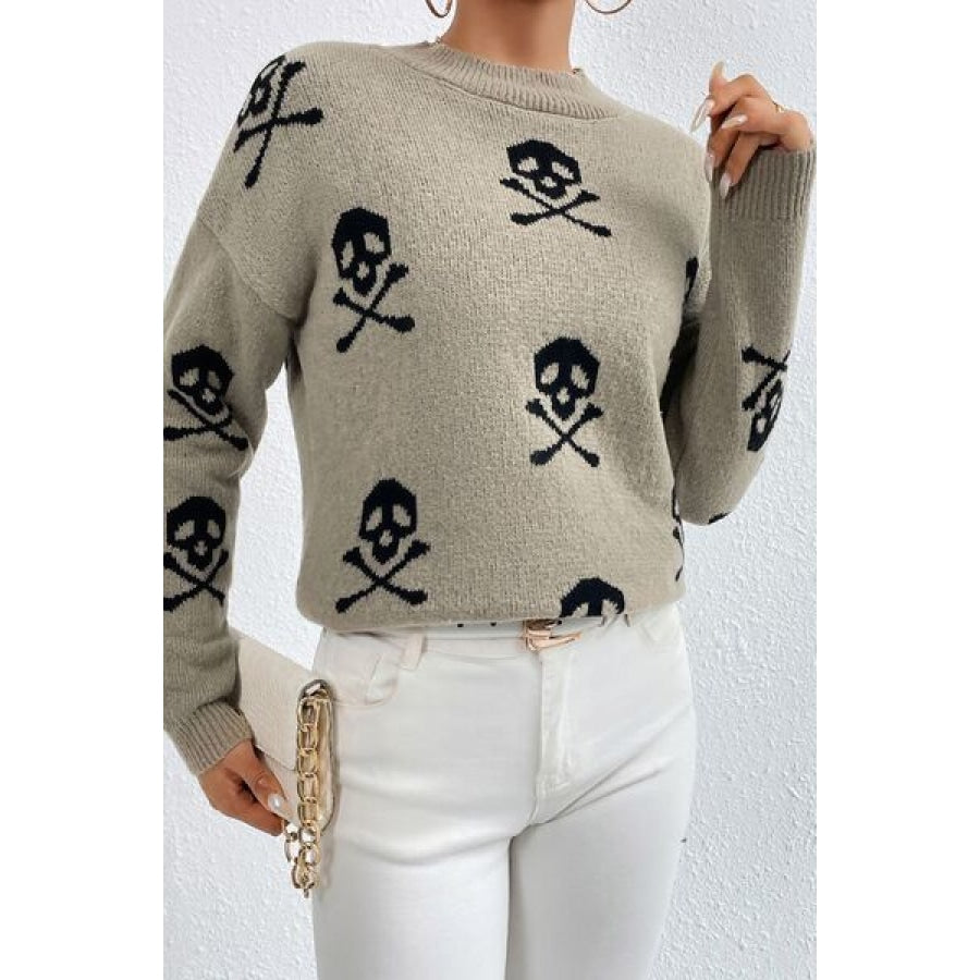 Graphic Mock Neck Dropped Shoulder Sweater Clothing