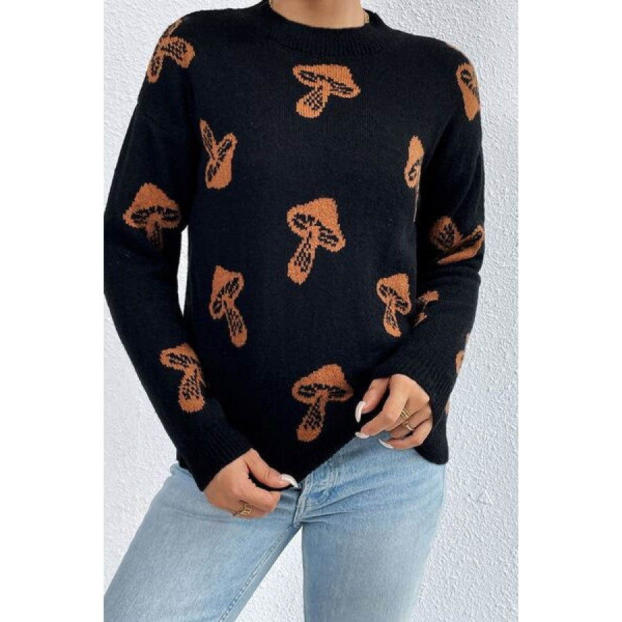 Graphic Mock Neck Dropped Shoulder Sweater Clothing