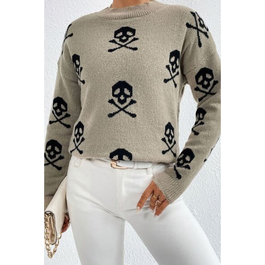 Graphic Mock Neck Dropped Shoulder Sweater Clothing