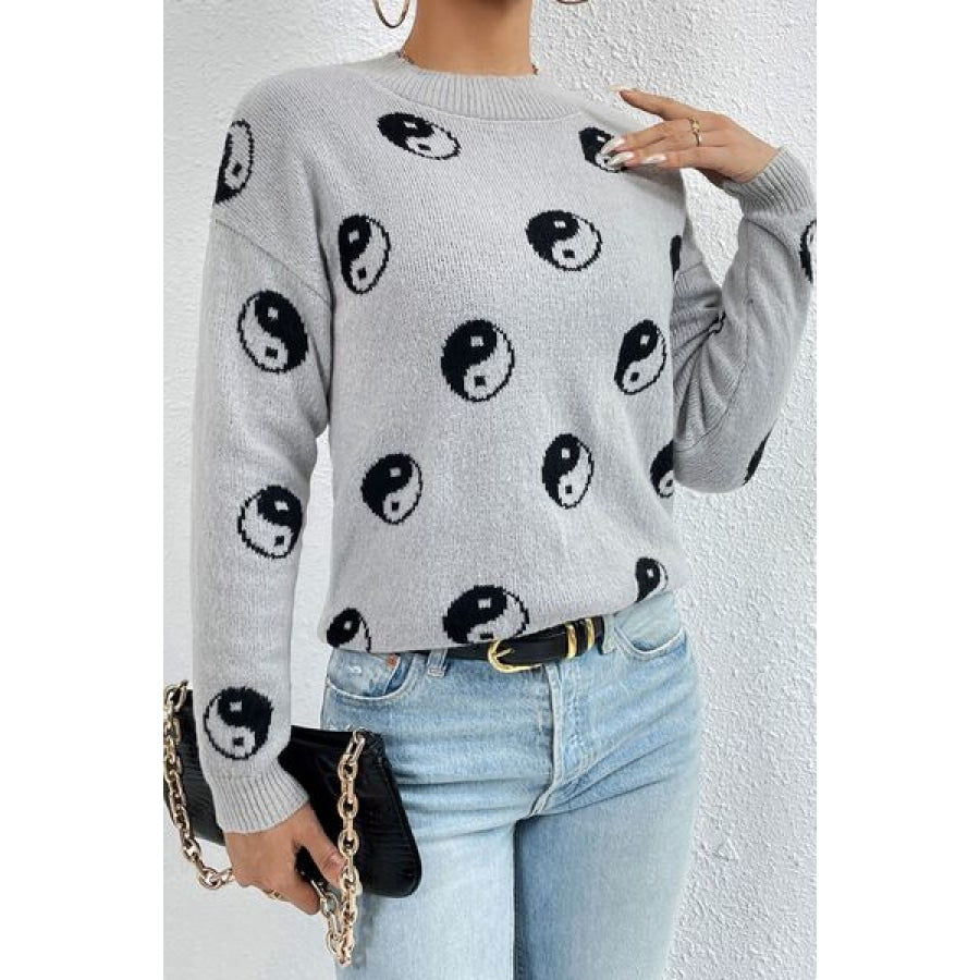 Graphic Mock Neck Dropped Shoulder Sweater Clothing