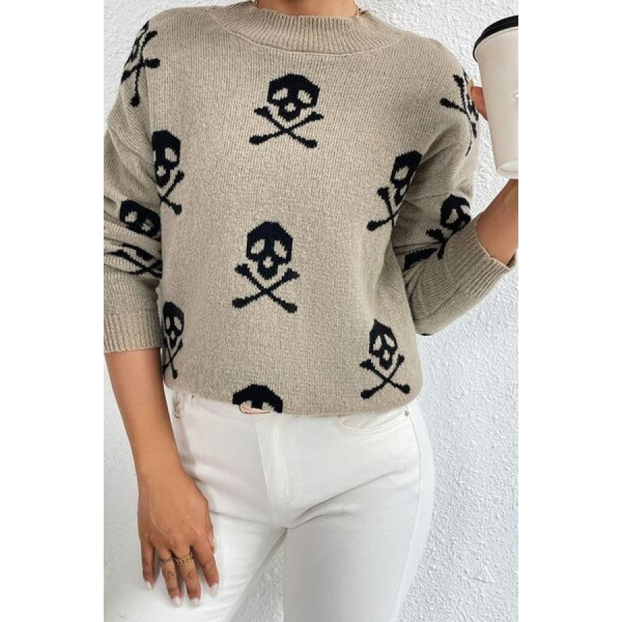 Graphic Mock Neck Dropped Shoulder Sweater Clothing