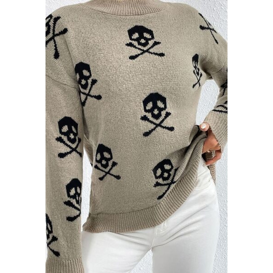 Graphic Mock Neck Dropped Shoulder Sweater Clothing