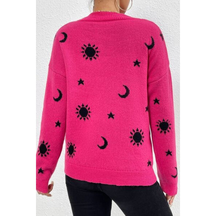 Graphic Mock Neck Dropped Shoulder Sweater Clothing