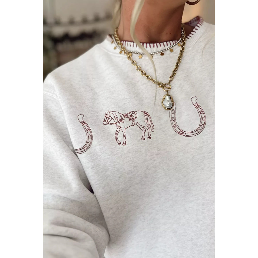 Graphic Round Neck Casual Sweatshirt Apparel and Accessories