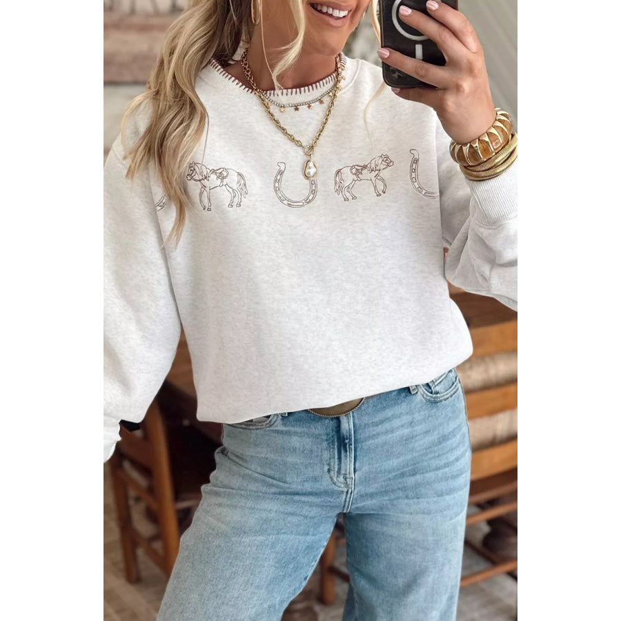Graphic Round Neck Casual Sweatshirt Apparel and Accessories