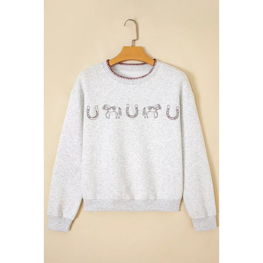 Graphic Round Neck Casual Sweatshirt Apparel and Accessories
