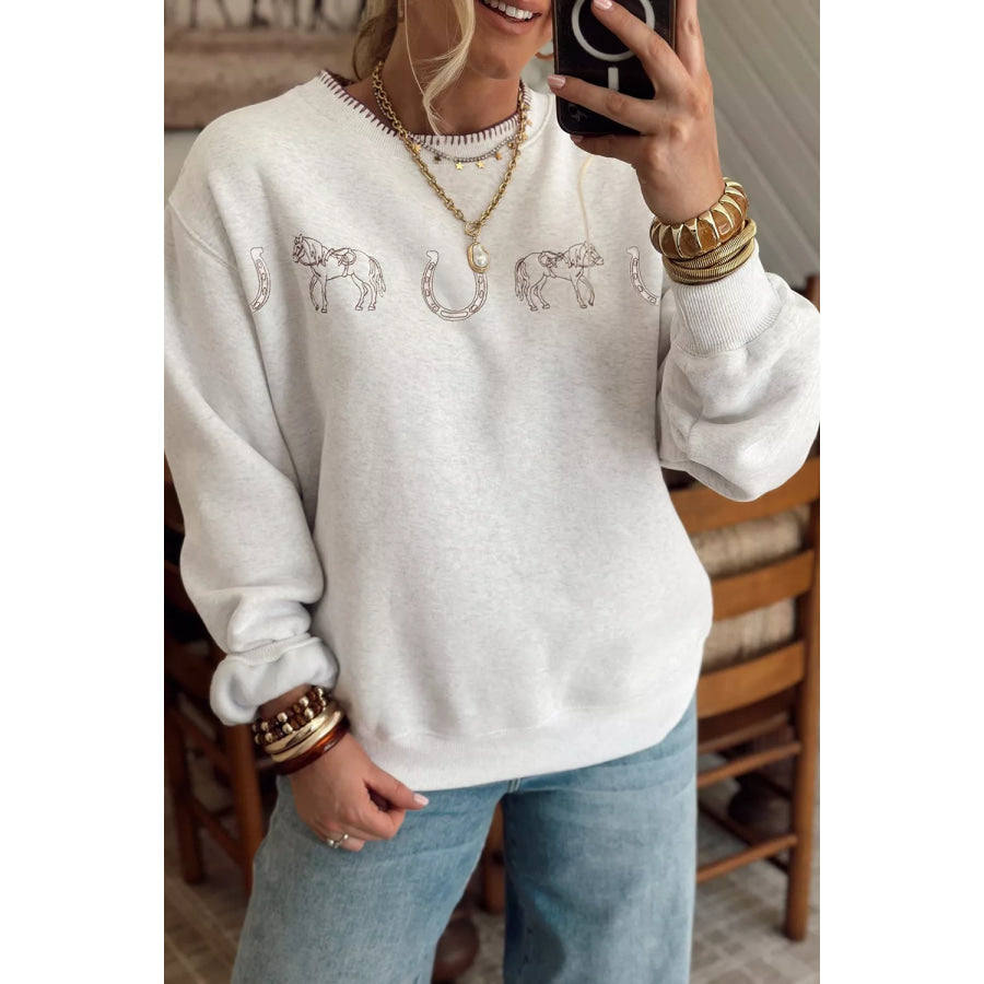 Graphic Round Neck Casual Sweatshirt Apparel and Accessories