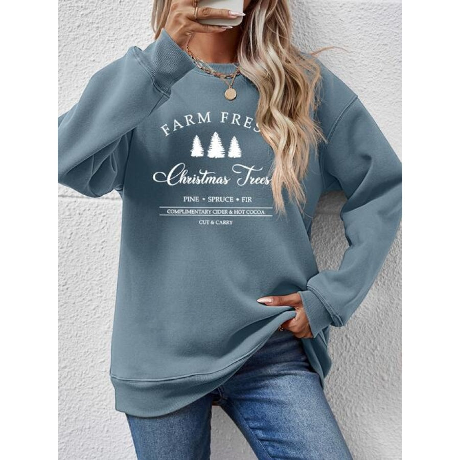 Graphic Round Neck Dropped Shoulder Sweatshirt Air Force Blue / S