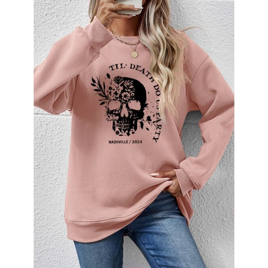 Graphic Round Neck Dropped Shoulder Sweatshirt Blush Pink / S