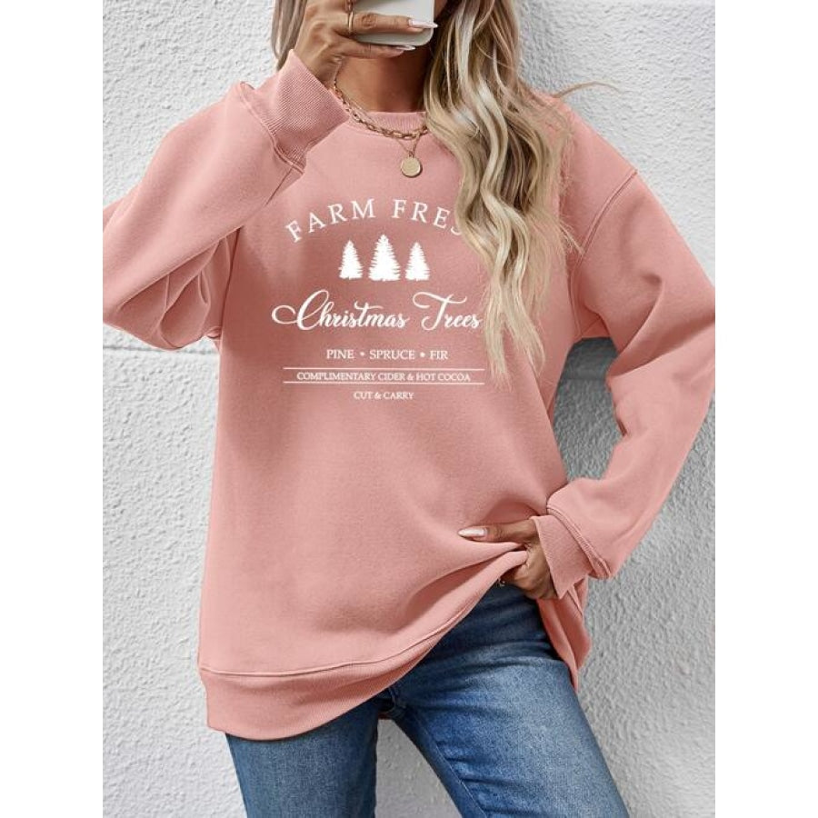 Graphic Round Neck Dropped Shoulder Sweatshirt Blush Pink / S