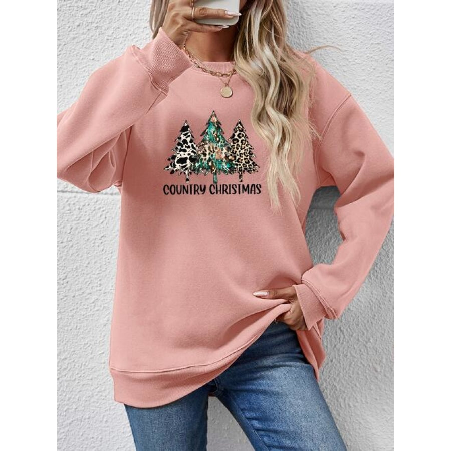 Graphic Round Neck Dropped Shoulder Sweatshirt Blush Pink / S