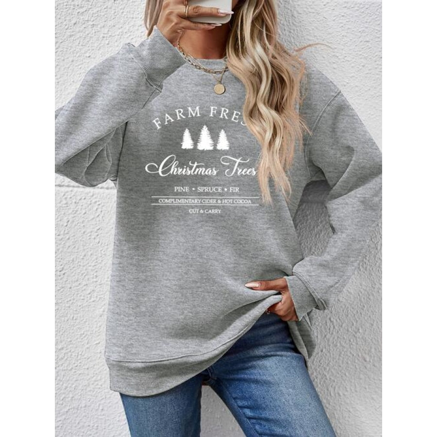 Graphic Round Neck Dropped Shoulder Sweatshirt Charcoal / S