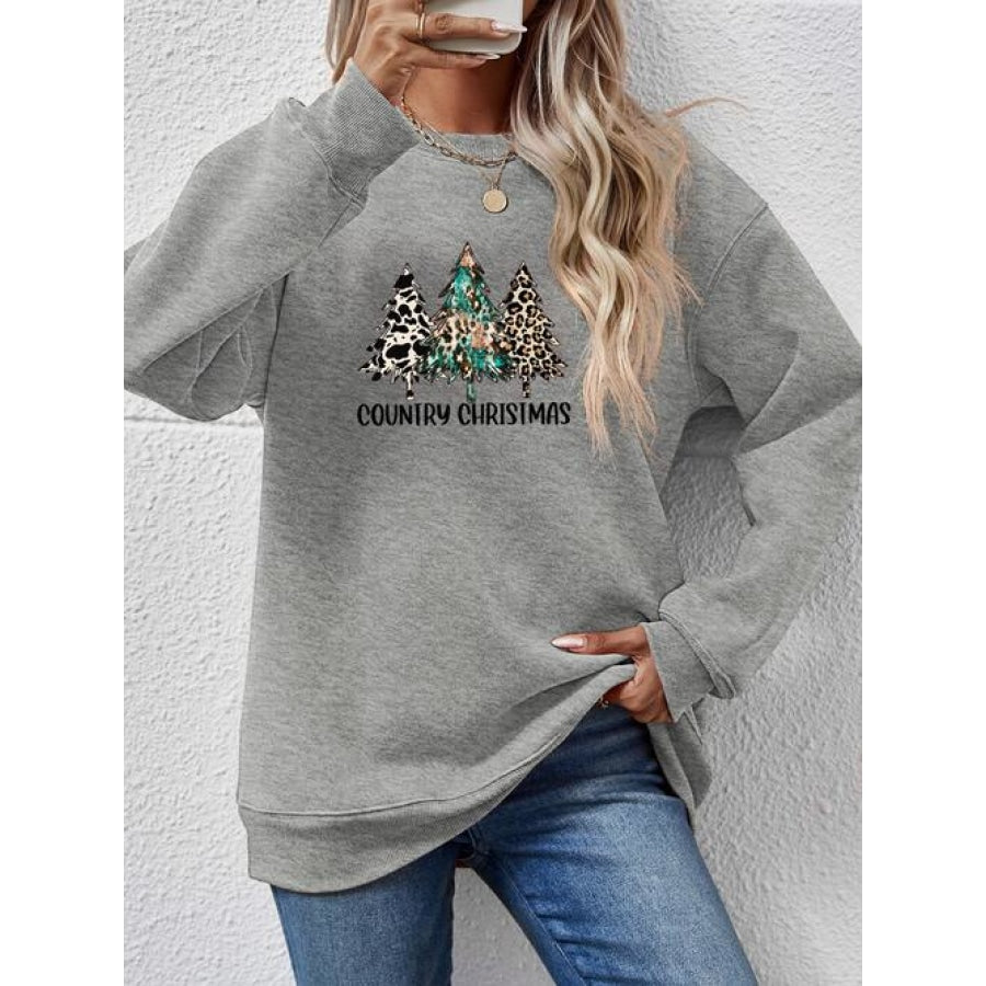 Graphic Round Neck Dropped Shoulder Sweatshirt Charcoal / S