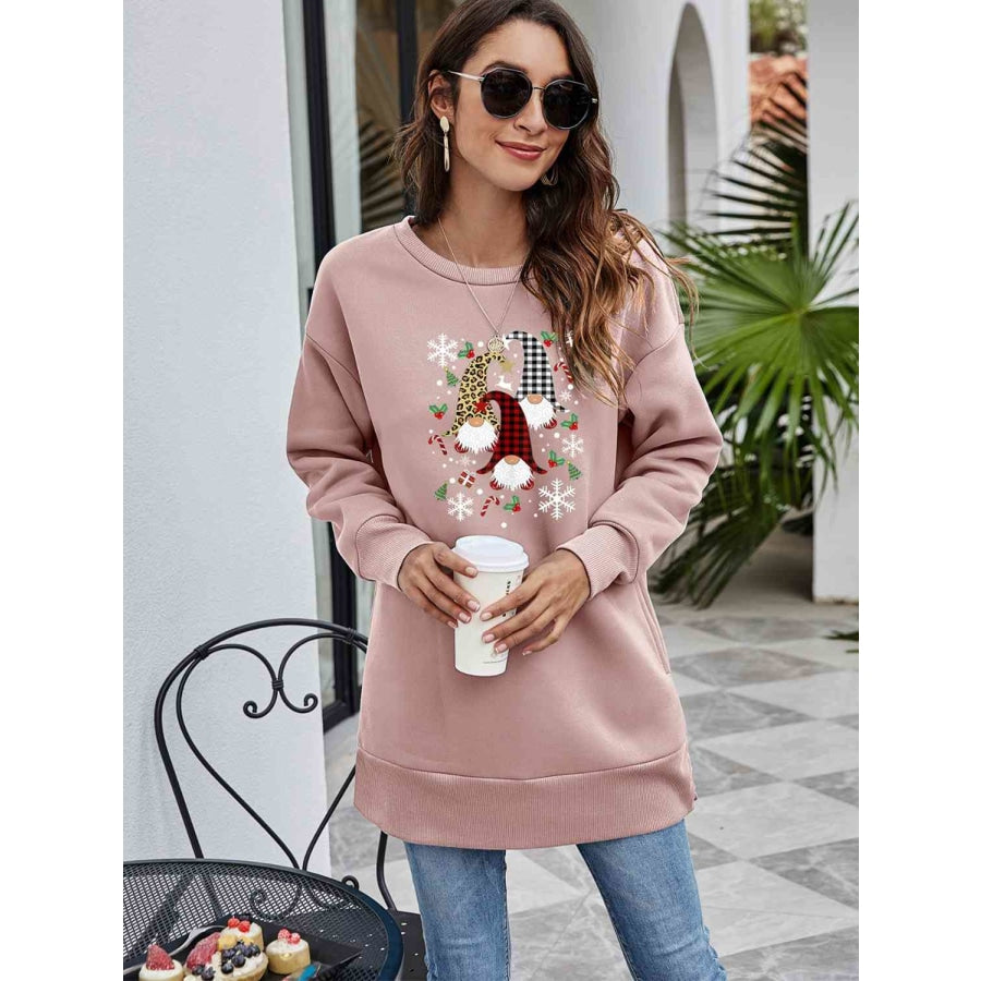 Graphic Round Neck Dropped Shoulder Sweatshirt Dusty Pink / S