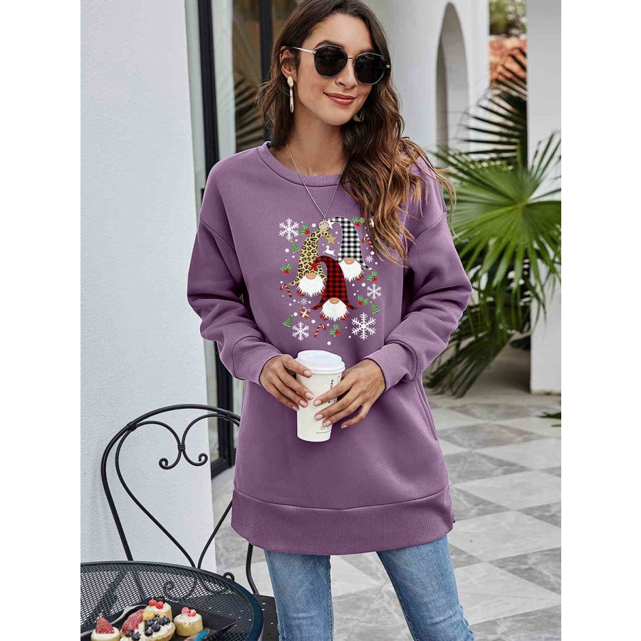 Graphic Round Neck Dropped Shoulder Sweatshirt Dusty Purple / S