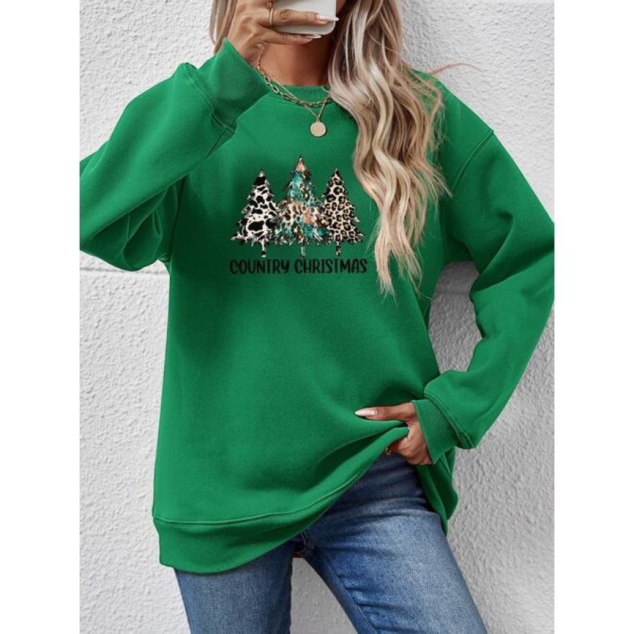 Graphic Round Neck Dropped Shoulder Sweatshirt Green / S