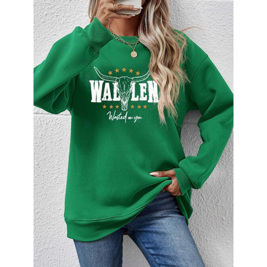 Graphic Round Neck Dropped Shoulder Sweatshirt Green / S