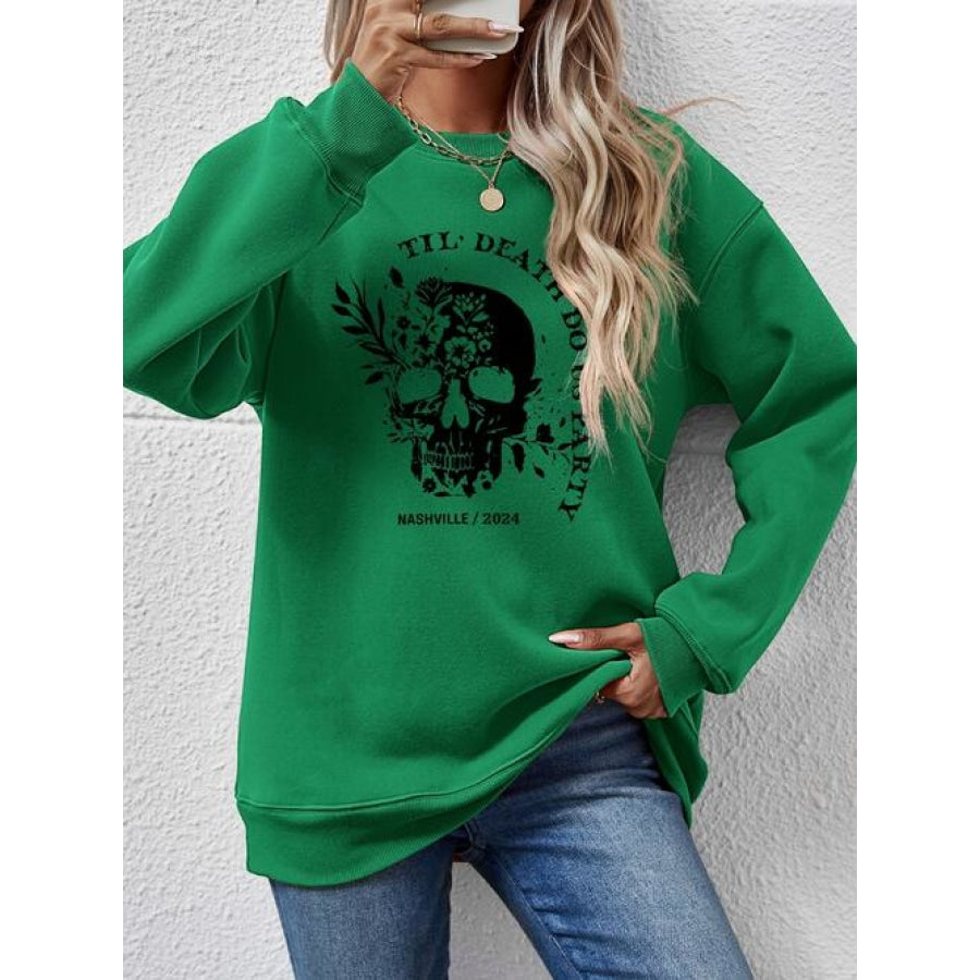 Graphic Round Neck Dropped Shoulder Sweatshirt Green / S