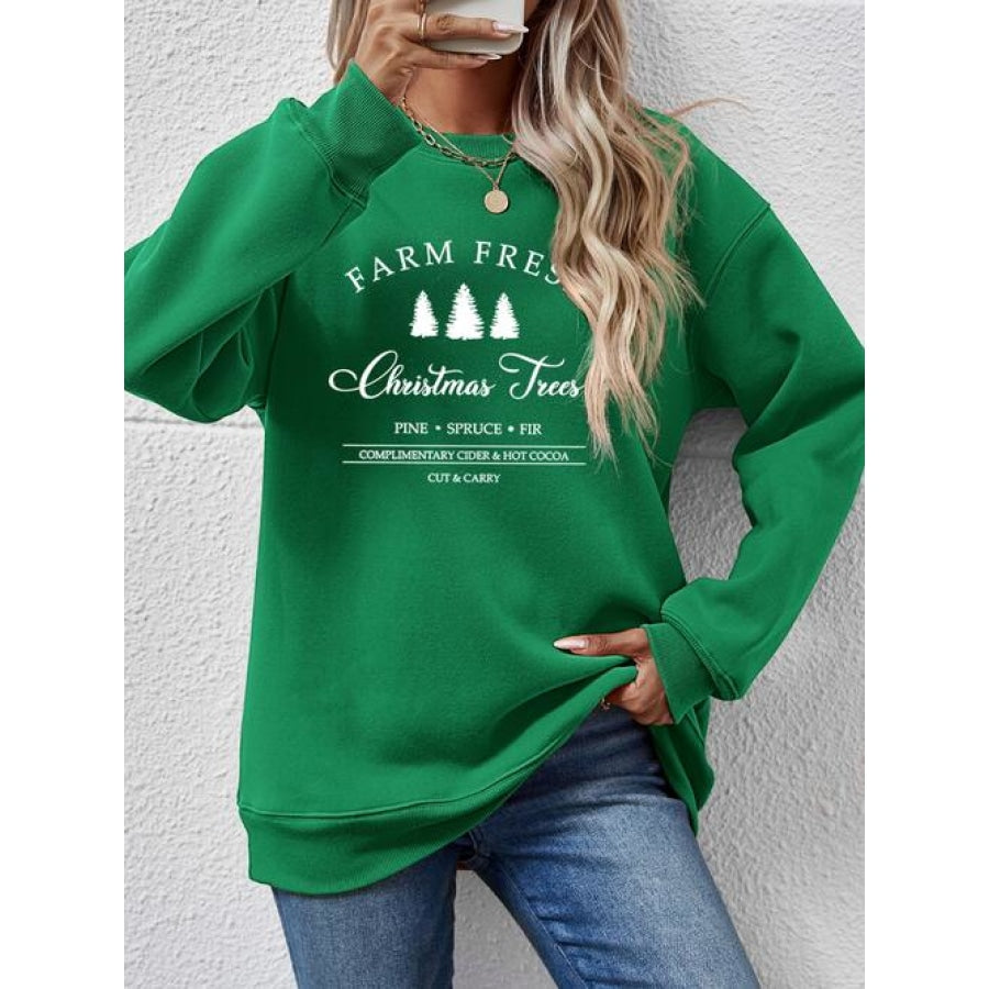 Graphic Round Neck Dropped Shoulder Sweatshirt Green / S