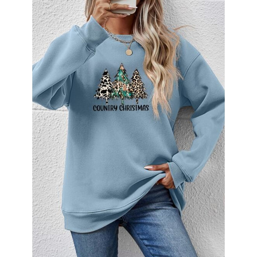 Graphic Round Neck Dropped Shoulder Sweatshirt Misty Blue / S