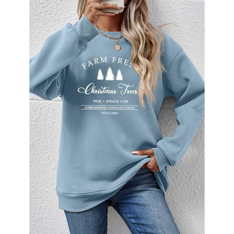 Graphic Round Neck Dropped Shoulder Sweatshirt Misty Blue / S