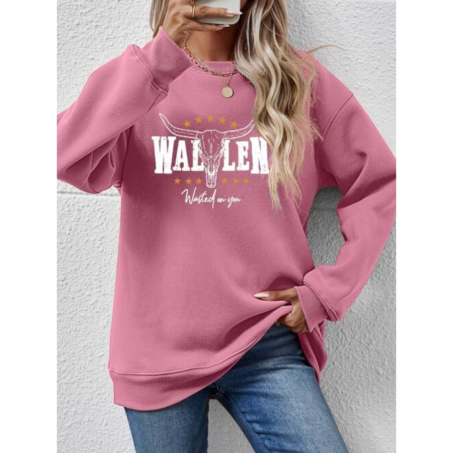 Graphic Round Neck Dropped Shoulder Sweatshirt Moonlit Mauve / S