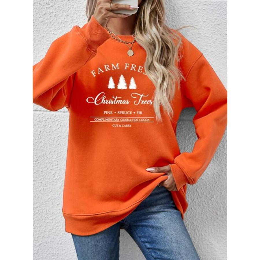 Graphic Round Neck Dropped Shoulder Sweatshirt Pumpkin / S