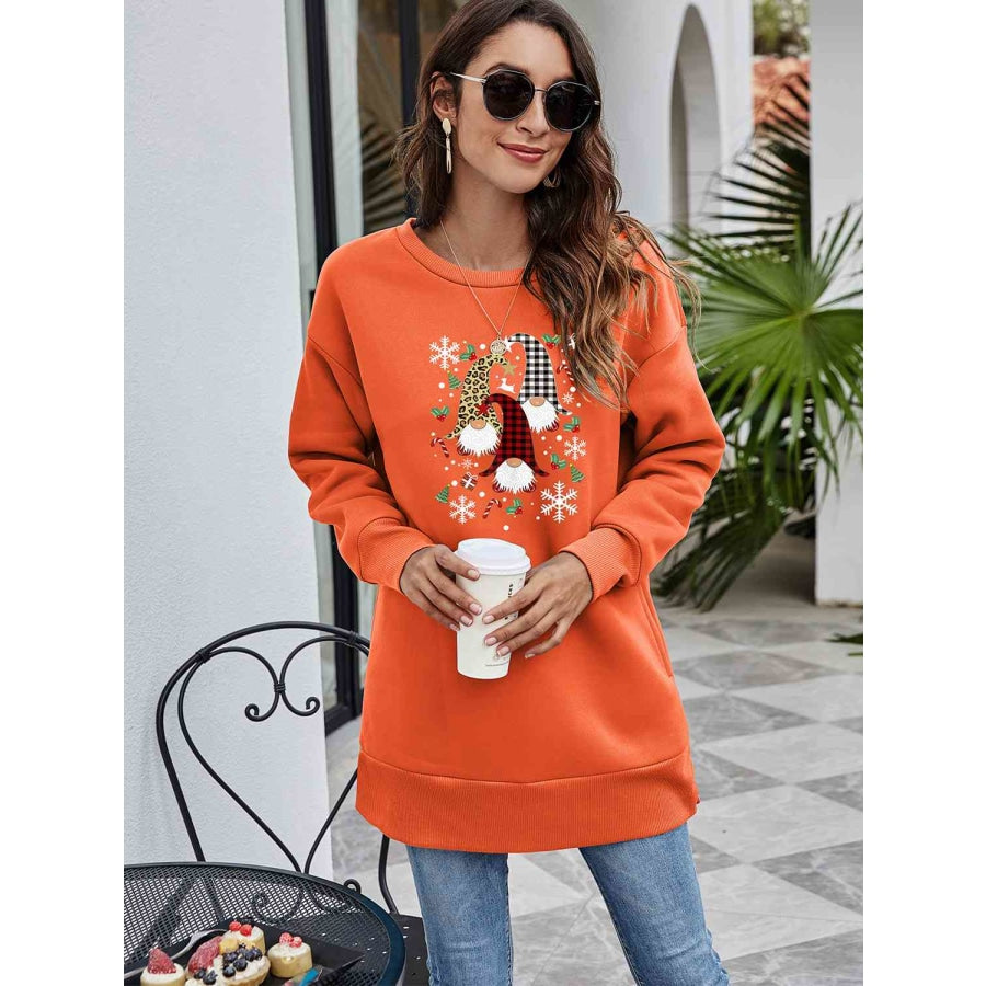 Graphic Round Neck Dropped Shoulder Sweatshirt Pumpkin / S