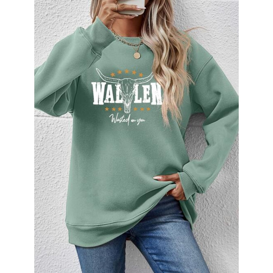 Graphic Round Neck Dropped Shoulder Sweatshirt Sage / S