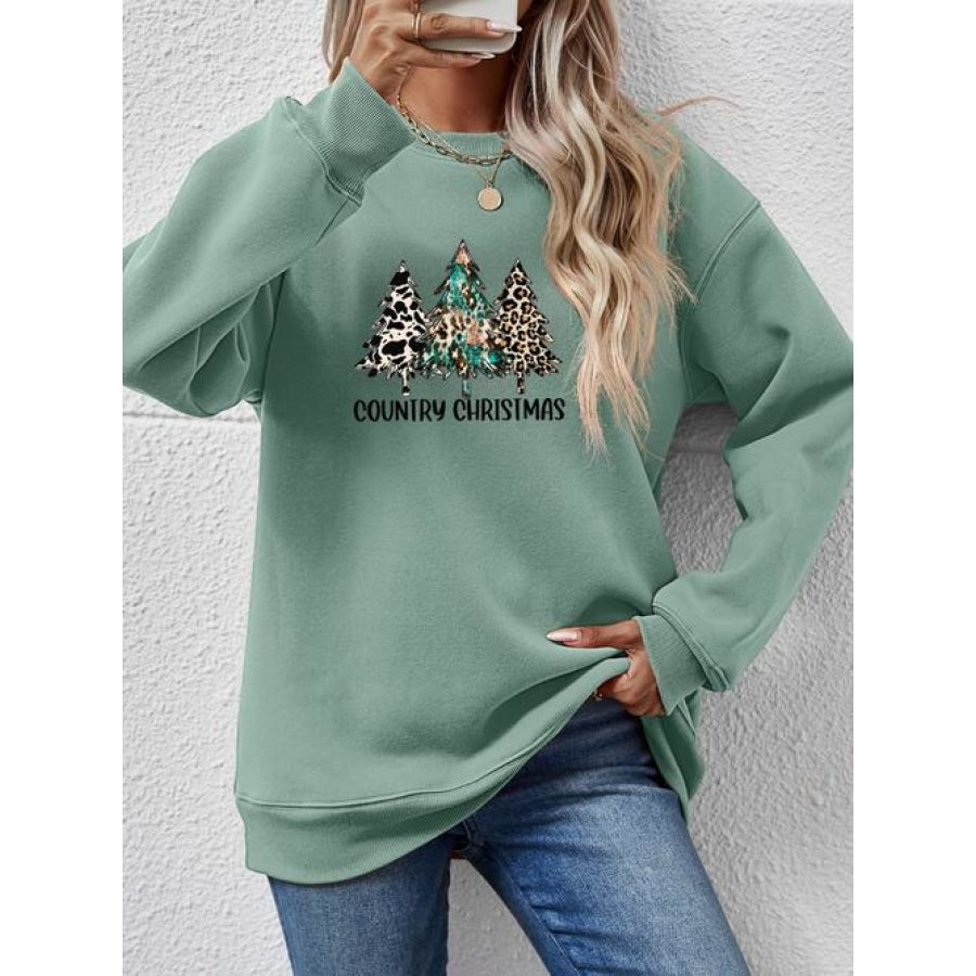 Graphic Round Neck Dropped Shoulder Sweatshirt Sage / S