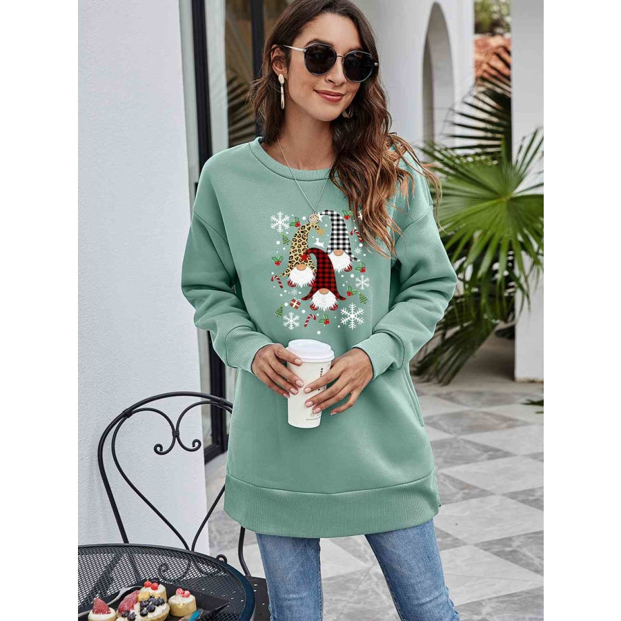 Graphic Round Neck Dropped Shoulder Sweatshirt Sage / S