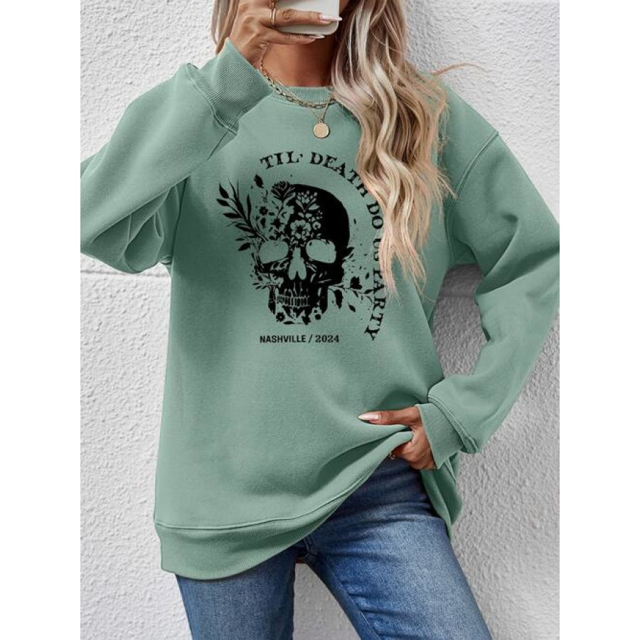 Graphic Round Neck Dropped Shoulder Sweatshirt Sage / S