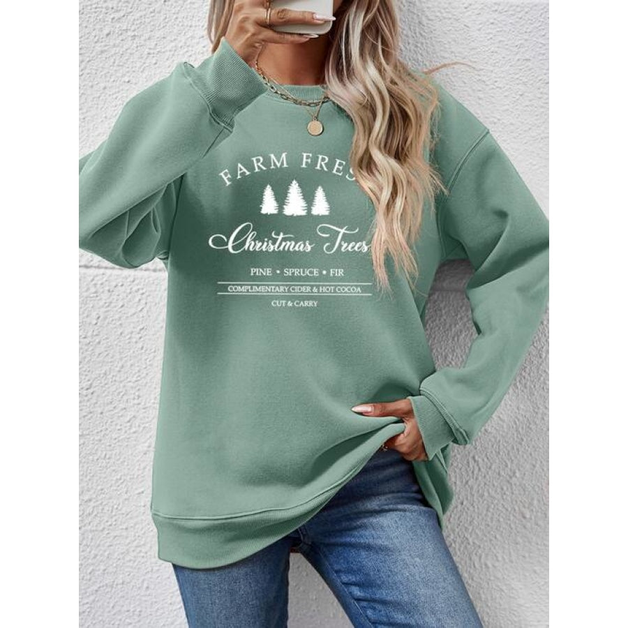 Graphic Round Neck Dropped Shoulder Sweatshirt Sage / S