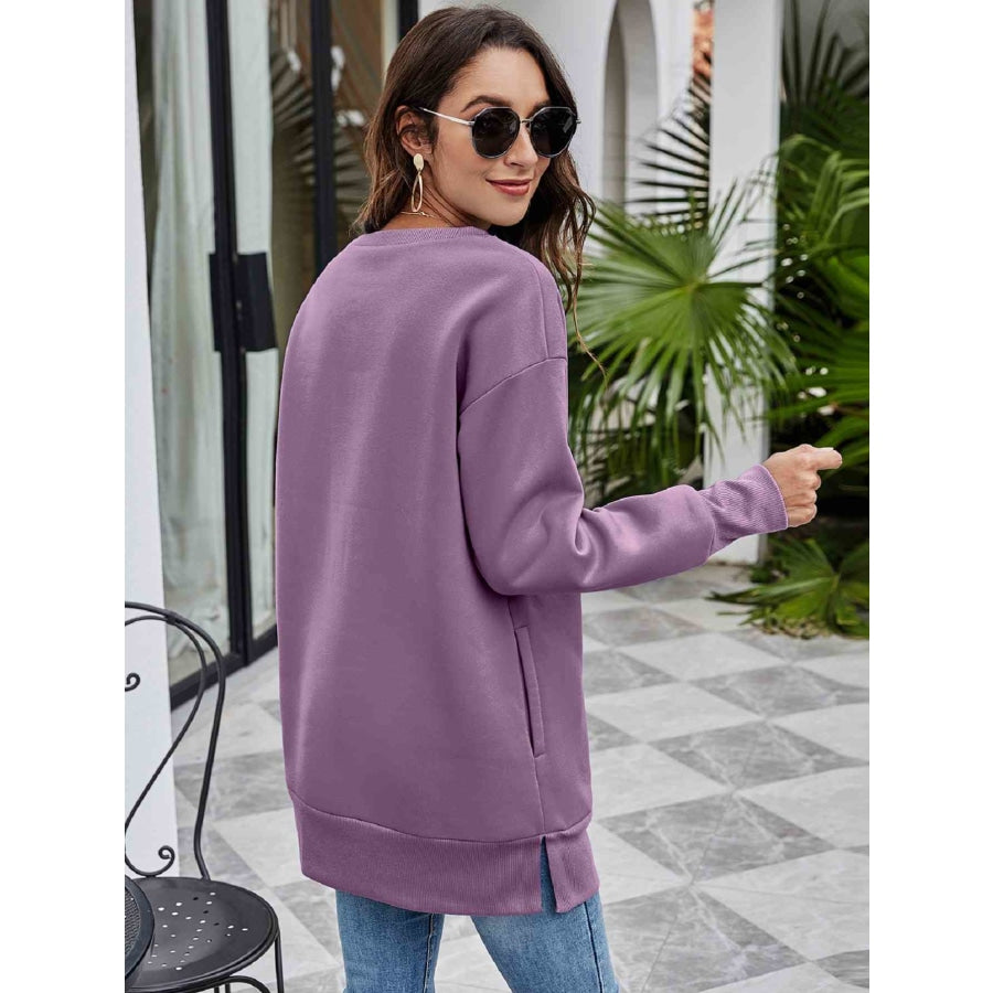 Graphic Round Neck Dropped Shoulder Sweatshirt