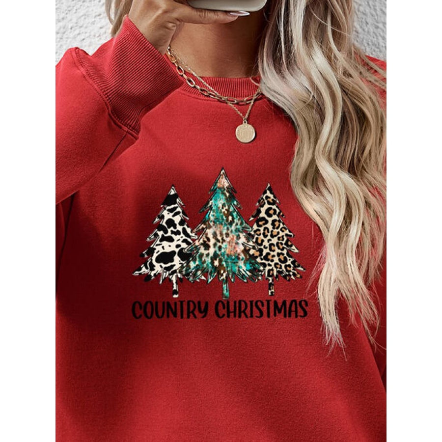 Graphic Round Neck Dropped Shoulder Sweatshirt Deep Red / S