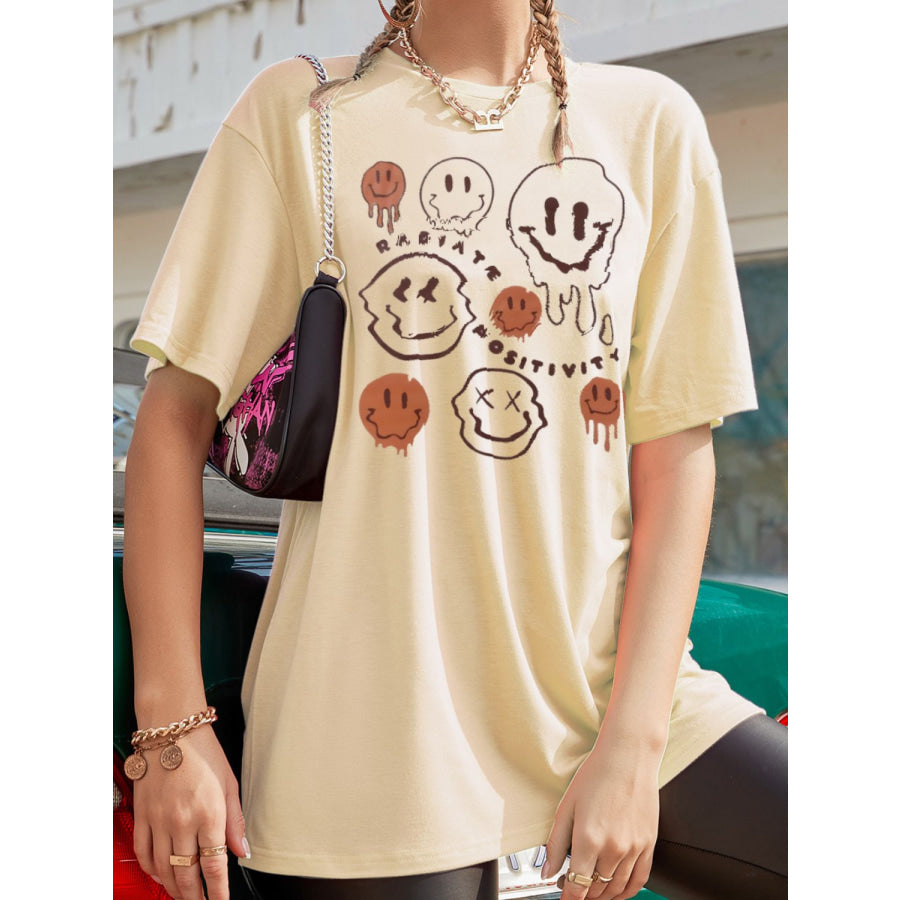 Graphic Round Neck Half Sleeve T-Shirt Tan / S Apparel and Accessories