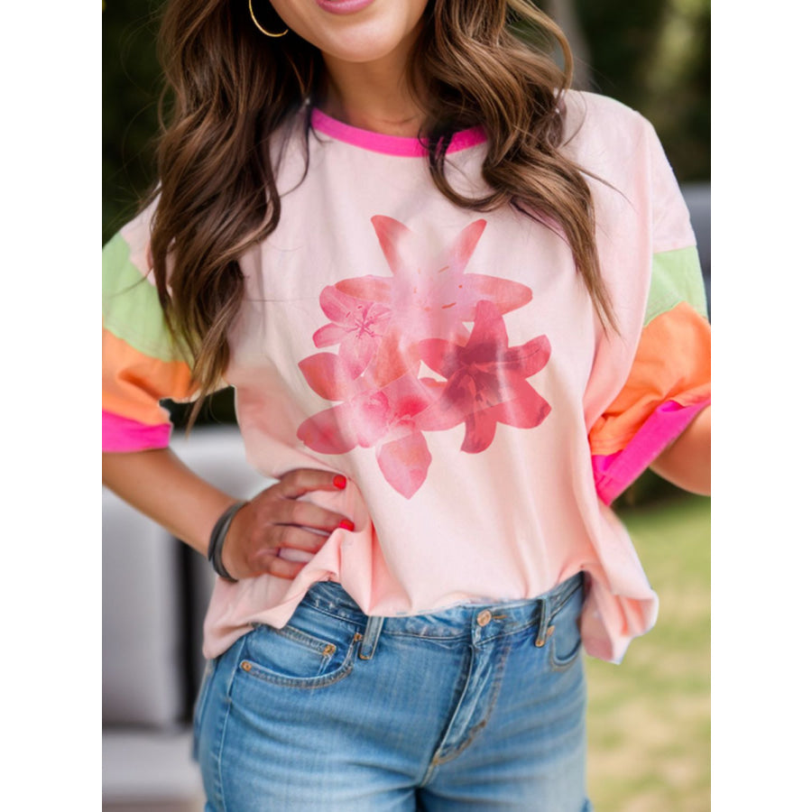 Graphic Round Neck Half Sleeve T-Shirt Watermelon pink / S Apparel and Accessories