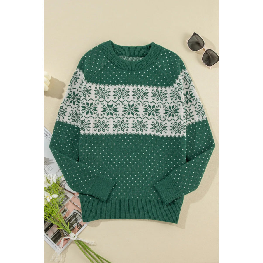 Graphic Round Neck Long Sleeve Sweater Apparel and Accessories