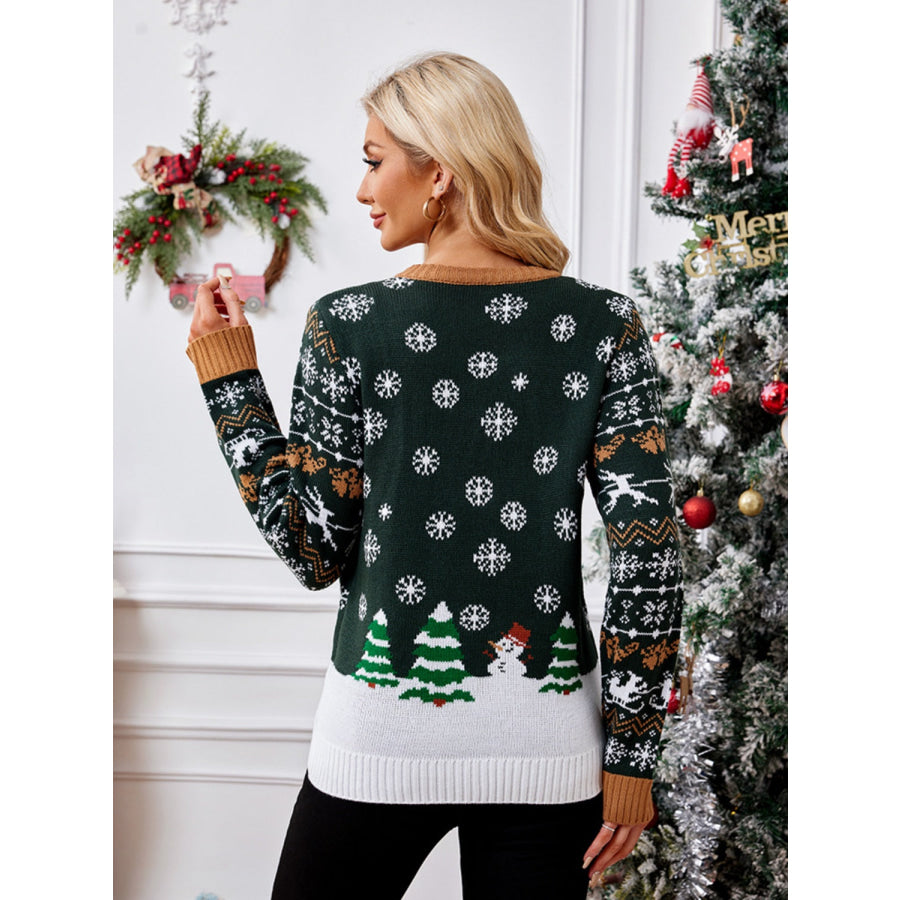 Graphic Round Neck Long Sleeve Sweater Apparel and Accessories