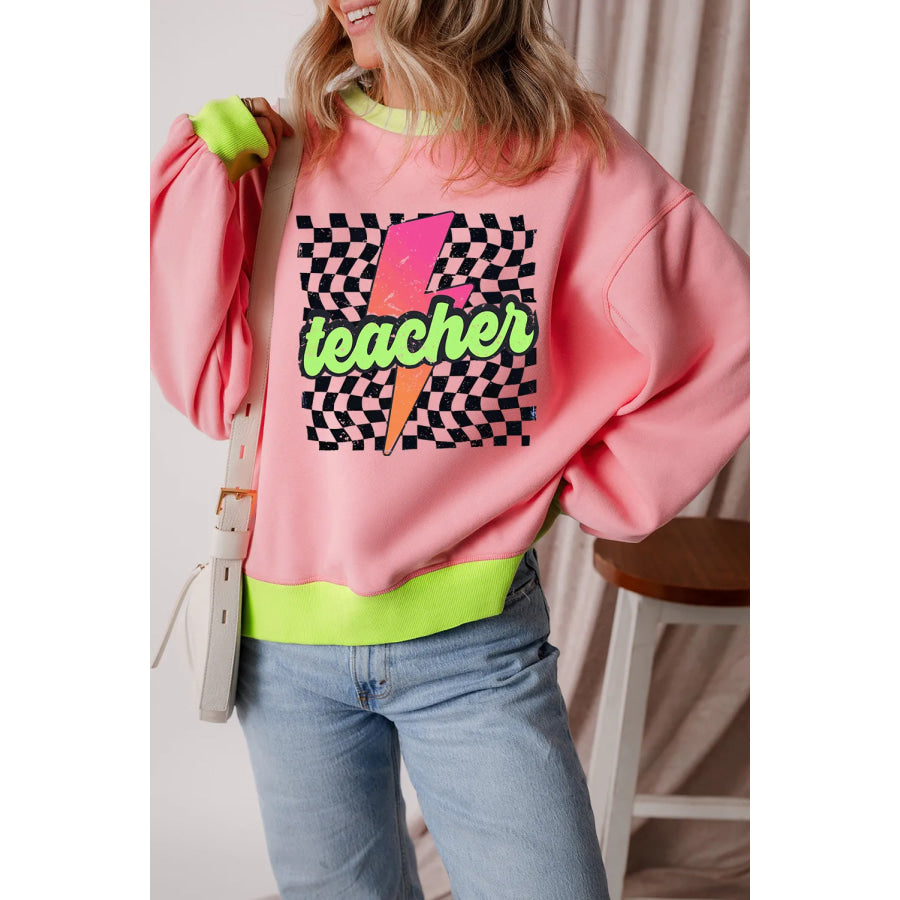 Graphic Round Neck Long Sleeve Sweatshirt Apparel and Accessories