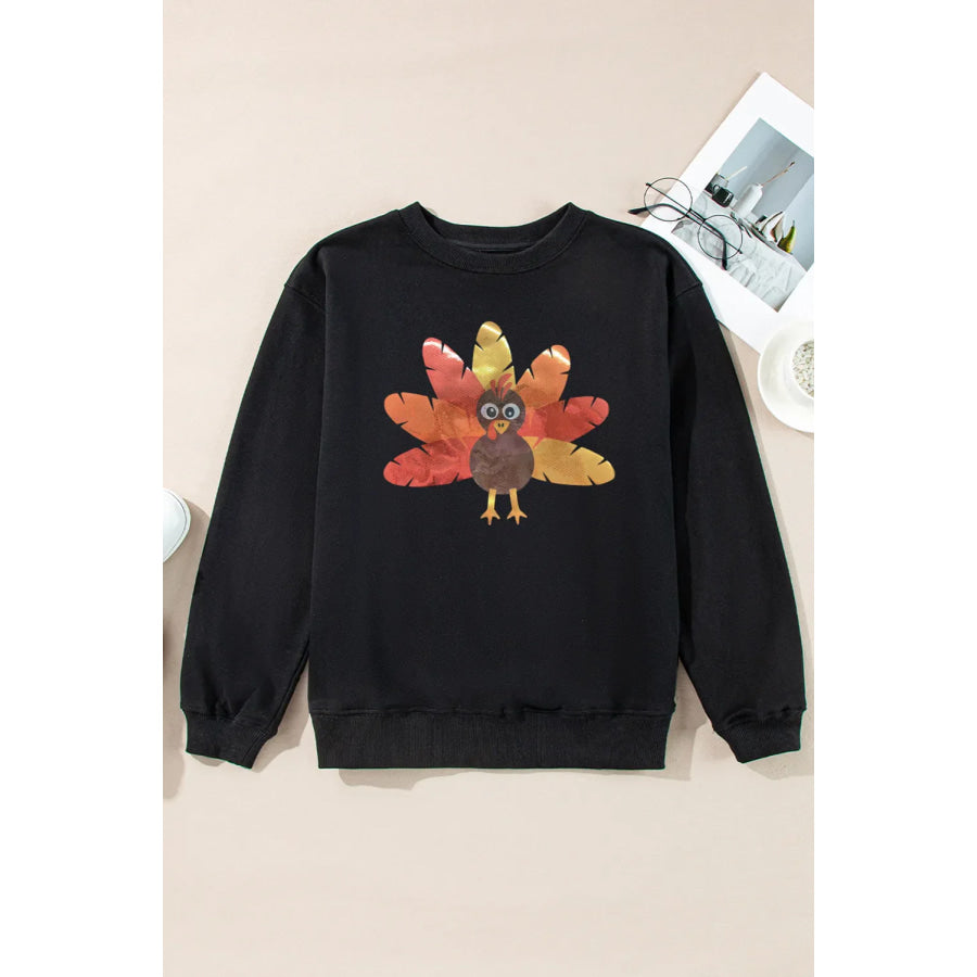 Graphic Round Neck Long Sleeve Sweatshirt Apparel and Accessories