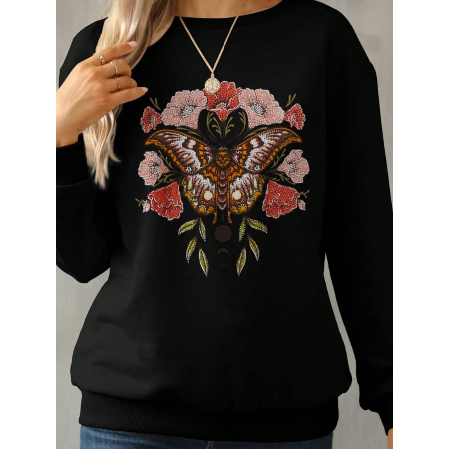 Graphic Round Neck Long Sleeve Sweatshirt Apparel and Accessories