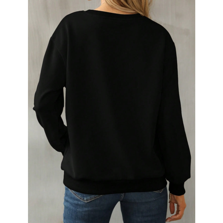 Graphic Round Neck Long Sleeve Sweatshirt Apparel and Accessories