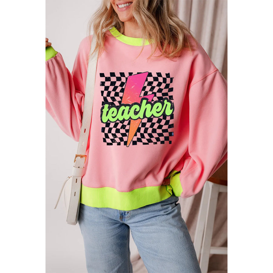 Graphic Round Neck Long Sleeve Sweatshirt Apparel and Accessories