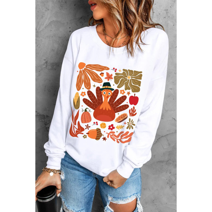 Graphic Round Neck Long Sleeve Sweatshirt Apparel and Accessories