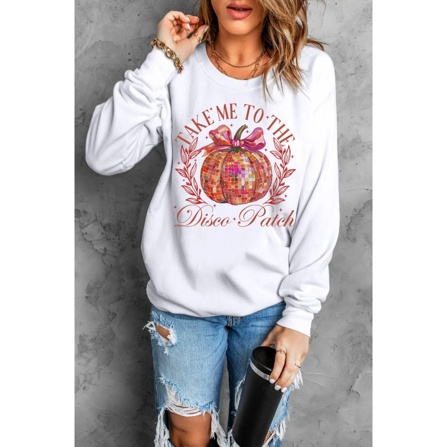 Graphic Round Neck Long Sleeve Sweatshirt Apparel and Accessories