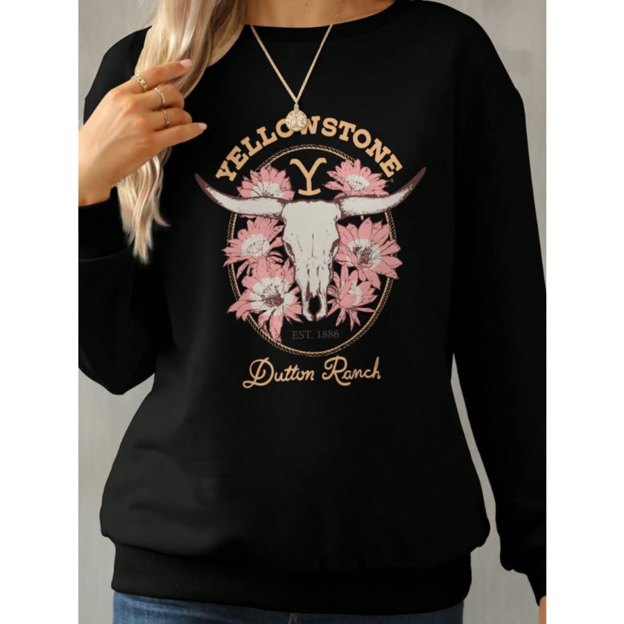 Graphic Round Neck Long Sleeve Sweatshirt Apparel and Accessories